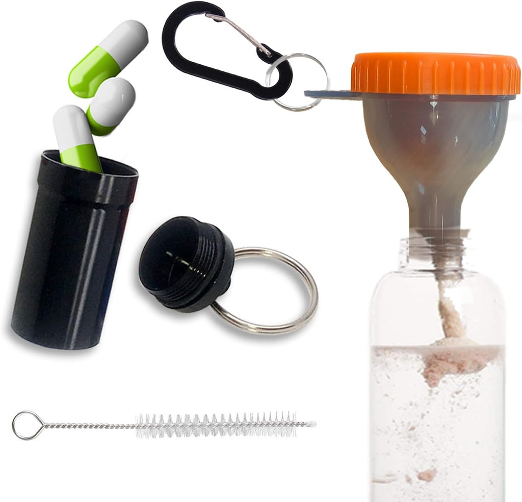 Protein Funnel Set Travel Protein Powder Kontainer dengan 1 Carabiner 1 Brush dan 1 Mini Pocket Box Reinforced untuk Mencegah Spill Gym Pre- Workout Support Oranye Powder