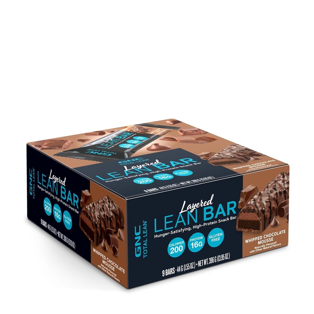 GNC Total Lean Latered Lean Bar 126; Hunger Memuaskan - Tinggi Protein Snack Bar 126; Whipped Chocolate Mousse - 9 Bars