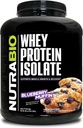 NutraBio 100% Whey Protein Isolain Powder - 25g Whein Protein dengan Complete Amino Acid Profile, Non-GMO, Soy dan Gluten Free, Low Carb dan Low Calorie Whein Powder - Blueberry Muffin - 5 Lbs.