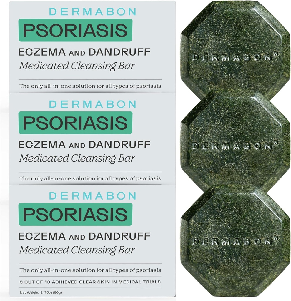 Dermabon 2% Coal Tar Psoriasis Body Wash & Eczema Bar Soap (3 Pack) Control dan Relieve Psoriasis, Eczema, Dermatitis, dan Dandruff 124; Aktif Ingredien Coal Car Body Wash