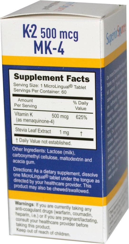 Sumber Superior Vitamin K-2 500 mcg (MK-4) 60 Tablet Sublingual