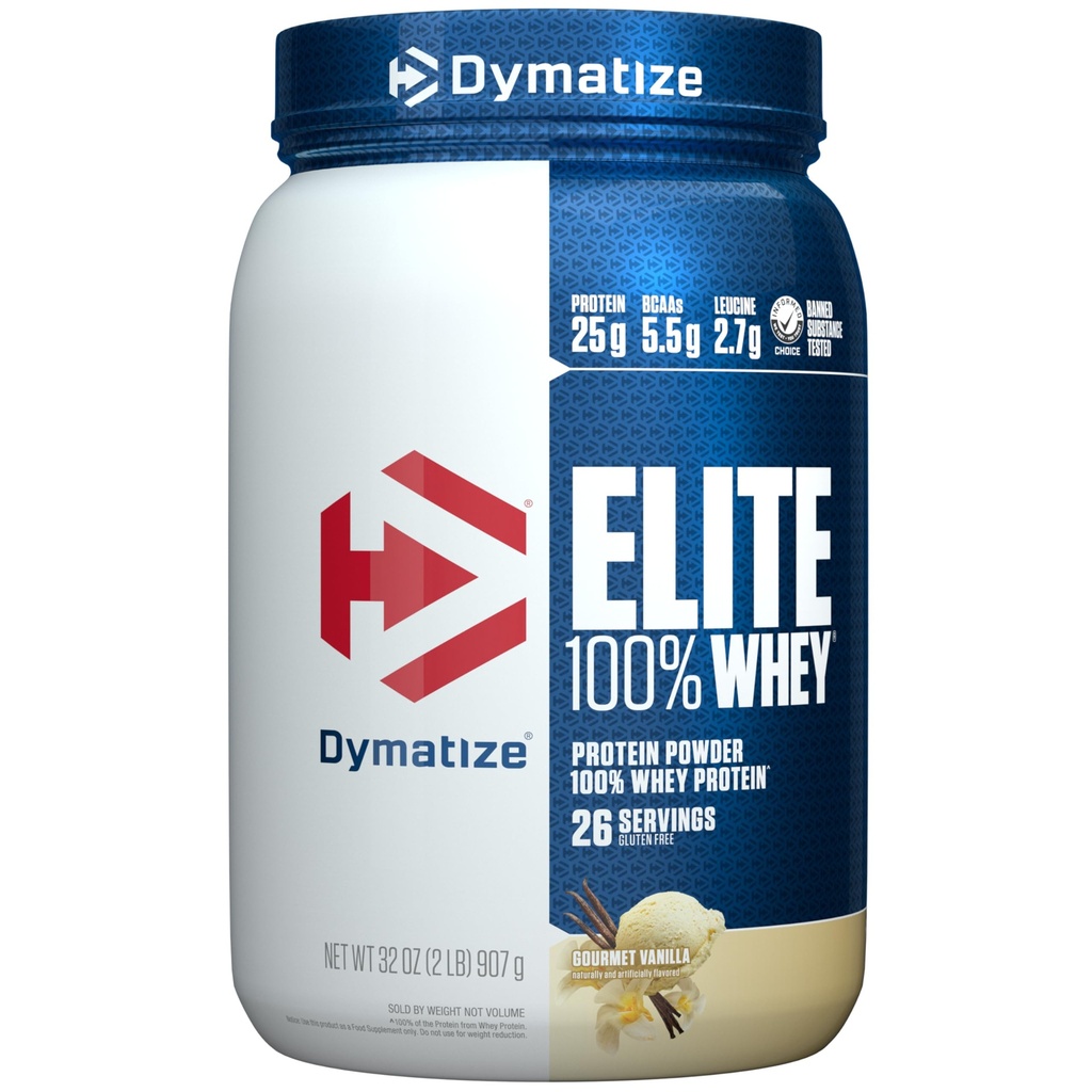 dymatize Elite 100% Powder Whey Protein, L-Leucine, Quick Absorbing & Fast Digesting for Optimal Muscle Recovery, Gourmet Vanilla, 32 Oz