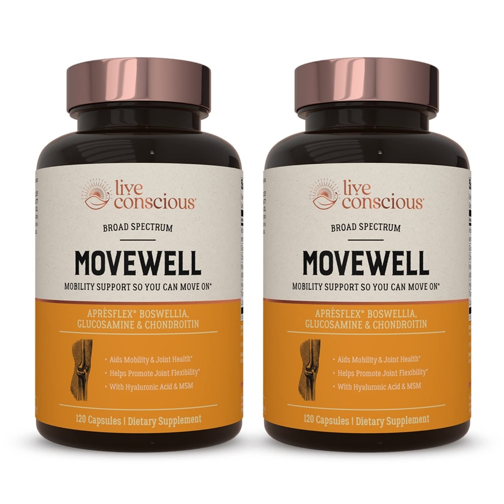 MoveWell oleh Glucosamine Glucosamine Chondroitin dengan MSM, Hyaluronic Acid, dan Tambahan 124; Suplemen Kesehatan Gabungan (2- Pack)