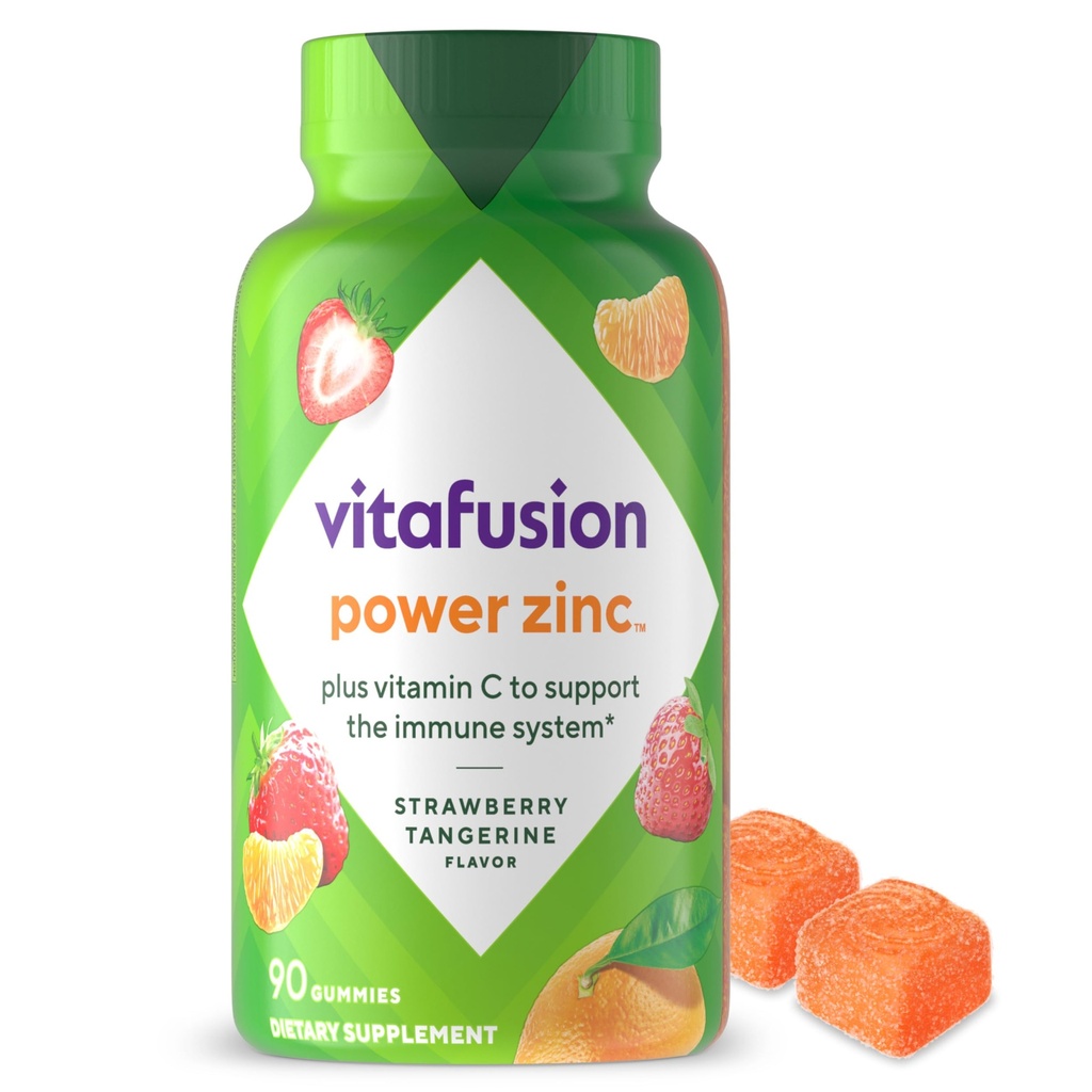 Vitamin Power Zinc Gummy Vitamin, Strawberry Tangerine Flavared Immune Support (1), 90 Cacah