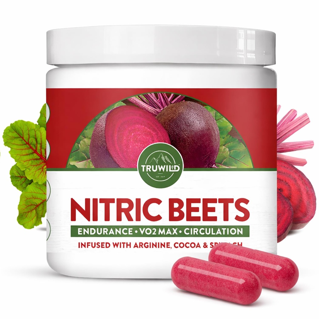 TruWild All Natural Beet Root Powder, Nitric Oxide Booster, 10000 mg, Vegan Superfood Capsule Suplement, Beetroot Extract Support Overall Health, Performance & Stamina, 30 Servis