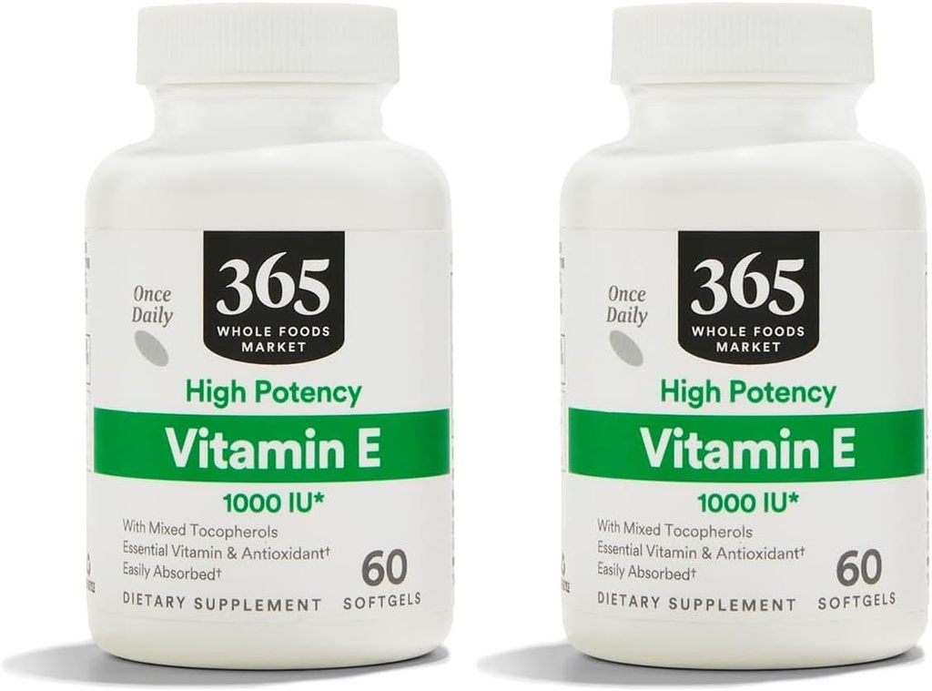 365 oleh Whole Foods Market, Potensi Tinggi Vitamin E 1000 Iu, 60 Softgels (Paket 2)