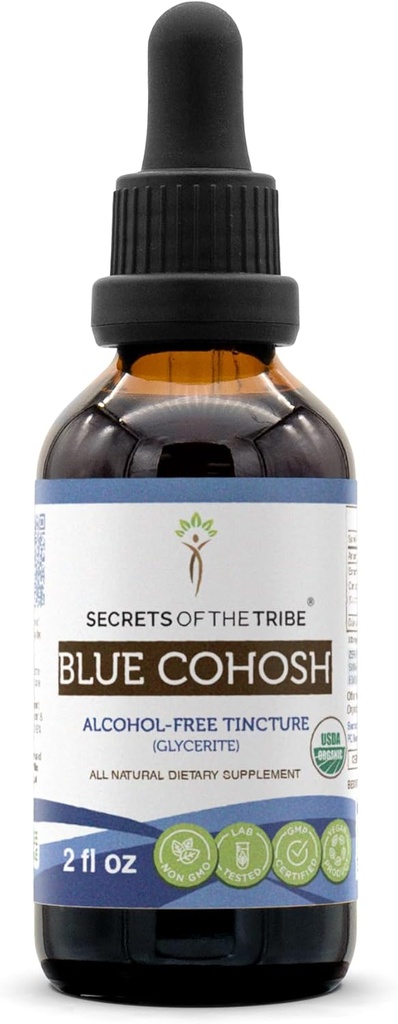 Rahasia Suku Biru Cohosh USDA Organik Alcohol-Free Tincture (Glycerite) bertanggung jawab farmed Blue Cohosh (Caulophylum Thalictroides) Root Kering (2 Fl Oz) Perbaikan Kesehatan Perempuan