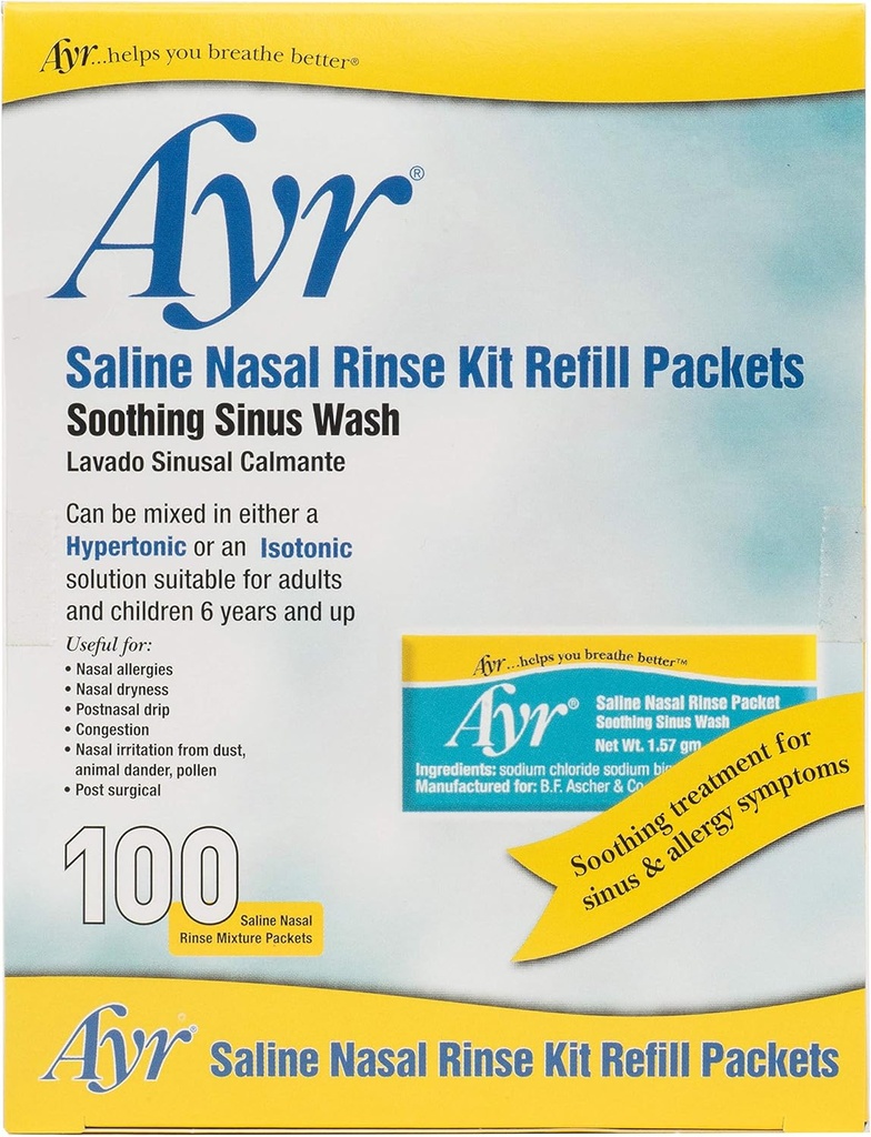 Ayr Saline Nasal Rinse Kit Isi Paket, 100-Count Paket (Paket 2)