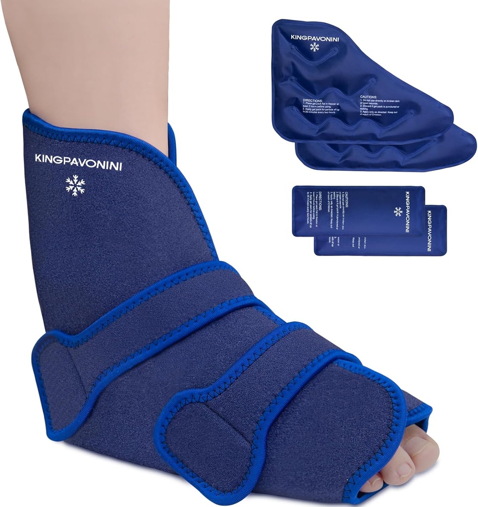 KingPavonini Foot Ice Pack Lipat untuk Spowed Ankle dan Pembedahan Pemulihan Es Gel, Bisa dipakai lagi untuk Injuries Feet, Plantar Fasciitis, Achilles Tendonitis, Hot / Cold Therapy (1 Block + 4 Gel Packs)