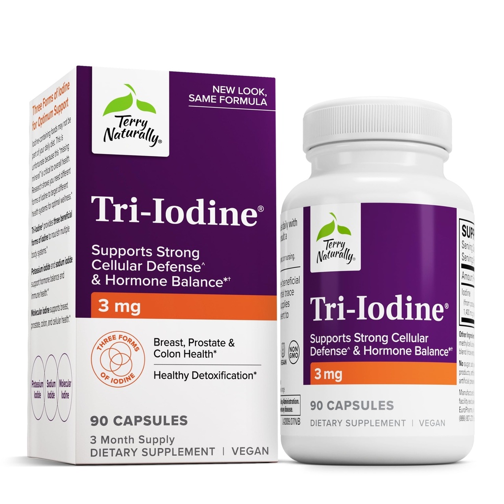 Terry Tentu Tri- Iodin - Tambahan Diet untuk Dukungan Kesehatan Breast & Prostate - Bantuan Fungsi Thyroid Sehat - 3 mg, 90 Kapsul
