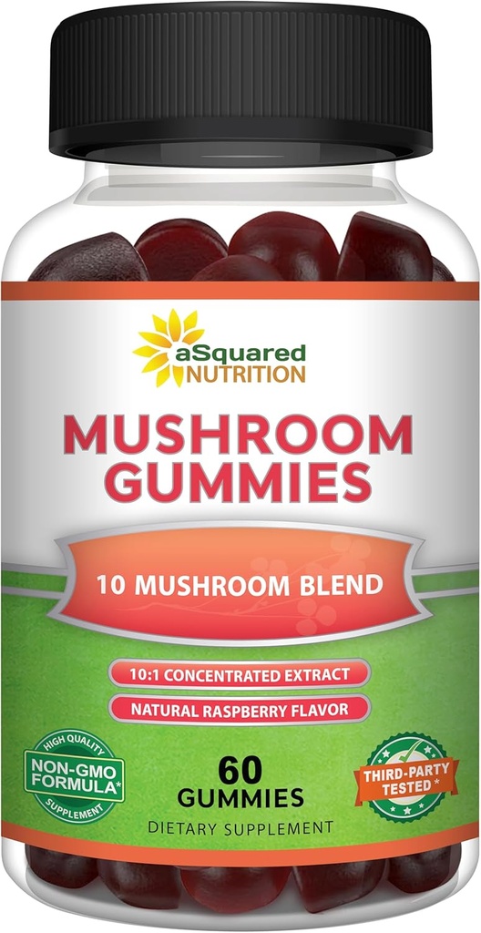 Hashroom Gummies Nutrition - 10x Kompleks Suplemen - Limons Mane, Turkey Tail, Reishi, Cordyceps, Chaga - Energi, Fokus, Imune Dukungan bagi Pria & Perempuan - Ganti Powder, Capsules & Pil