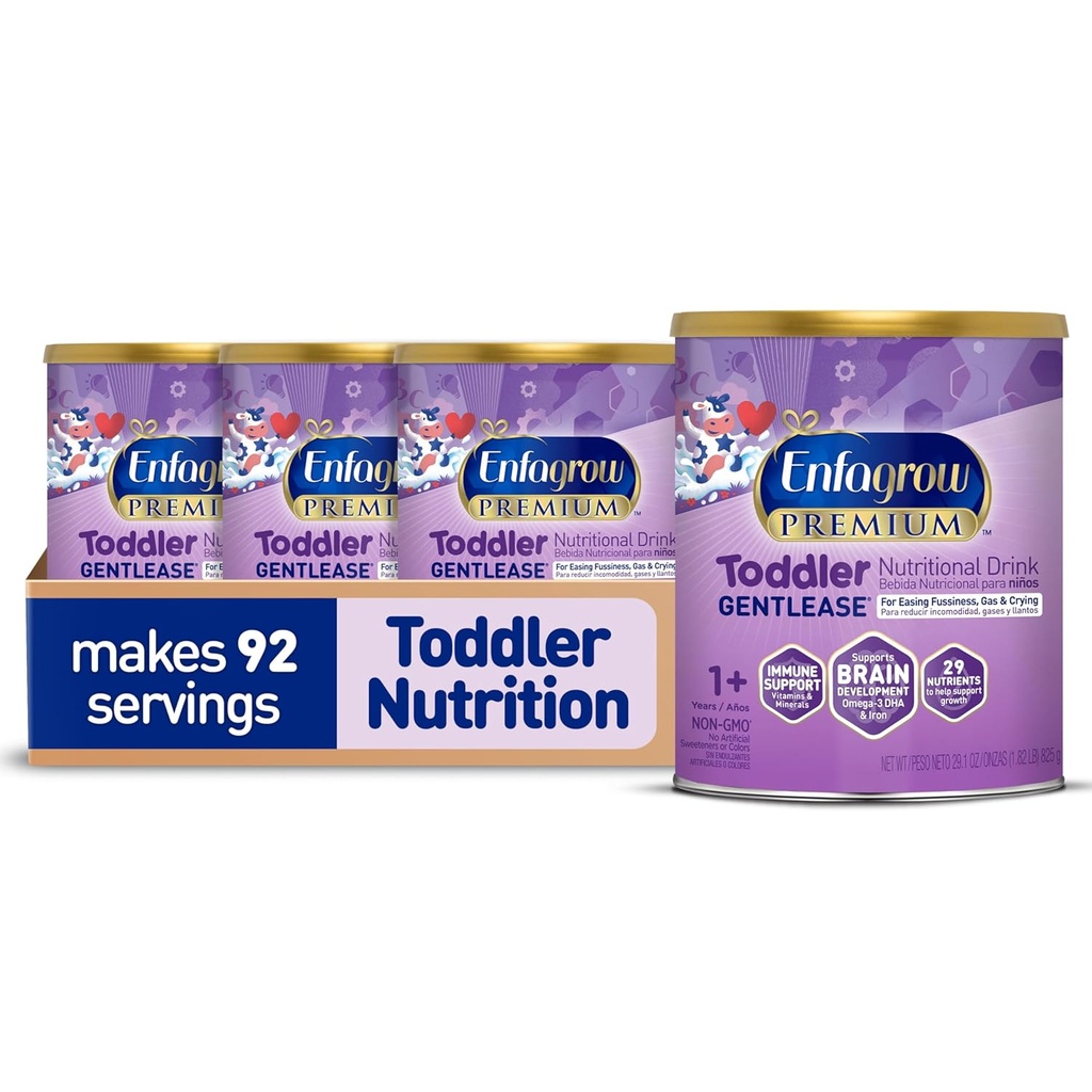 Enfagrow PREMIUM Gentrent Toddler Nuttration Drink, Made with Real Milk, Designed to Ease Affiness, Gas & Crying, Nutruents for Growth & Imune Dupder, Powder Can, 29.1 Oz (Paket 4)