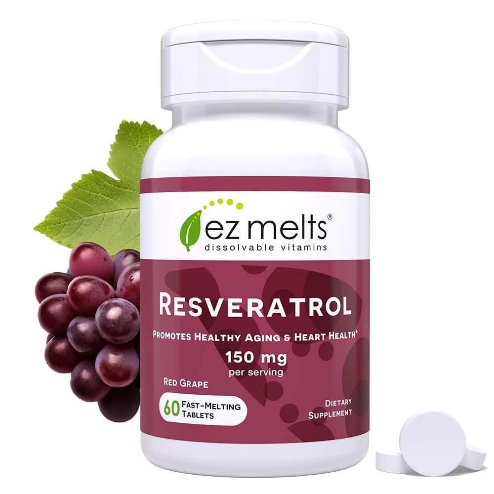 EZ Melts Dissolable Reveratrol Tambahan 150 mg, Sugar- Bebas, 1 Bulan Supply - 1 Pack