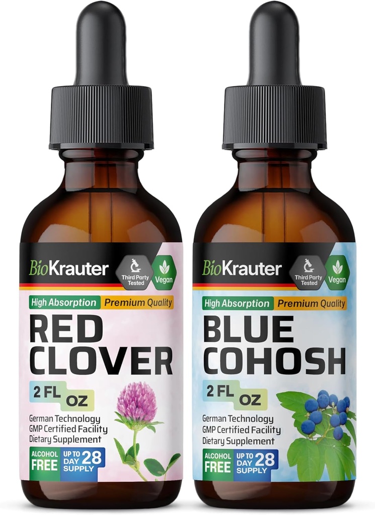 BIO KRAUTER Red Clover Tasture 2 Fl Oz. & Blue Cohosh Tincture 2 Fl.