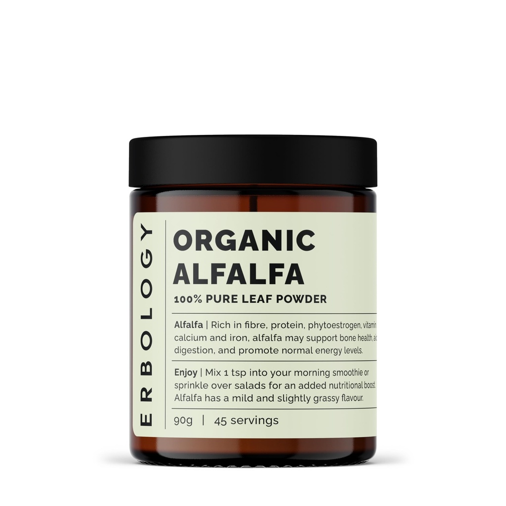 Erbologi Organic Alfalfa Powder 3.2 oz - 45 hamba - Mendukung Bone dan Gut Health - Kaya di Vitamin A, Calcium dan Besi - Sustainable Sourced Straight from Farm - Small Batch - Vegan - GMO- Free