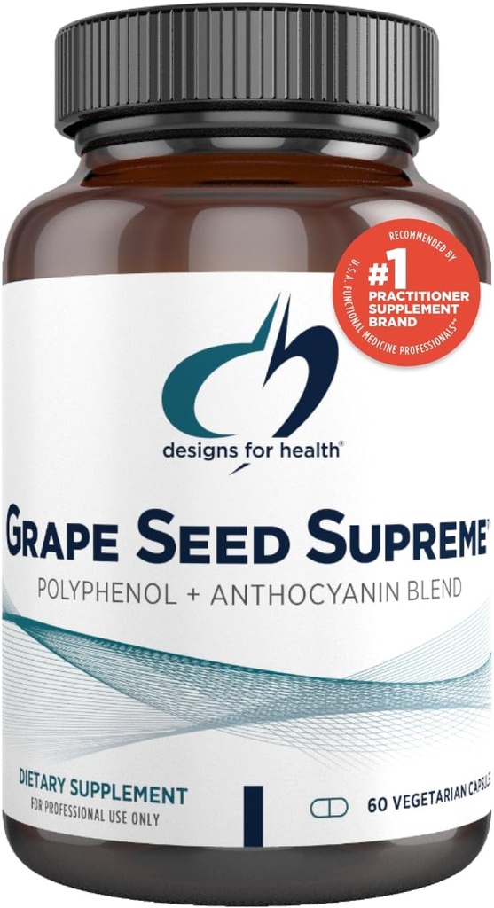 Design untuk Health Grape Seed Supreme - 200mg Grapeseed Extract Suplement with Grape Skin + Muscadine Gape - Non-GMO Polyphenol + Anthocanin Antioxidant Blend (60 Capsules)