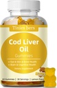 Cod Liver Oil Gummies 1000mg, Sugar Free for Dewata & Kid, Omega- 3s & Vitamin A & D for Brain, Cognitive, Heart & Eye, Bone Health, Gluten Free, Non GMO, Pectin, 60