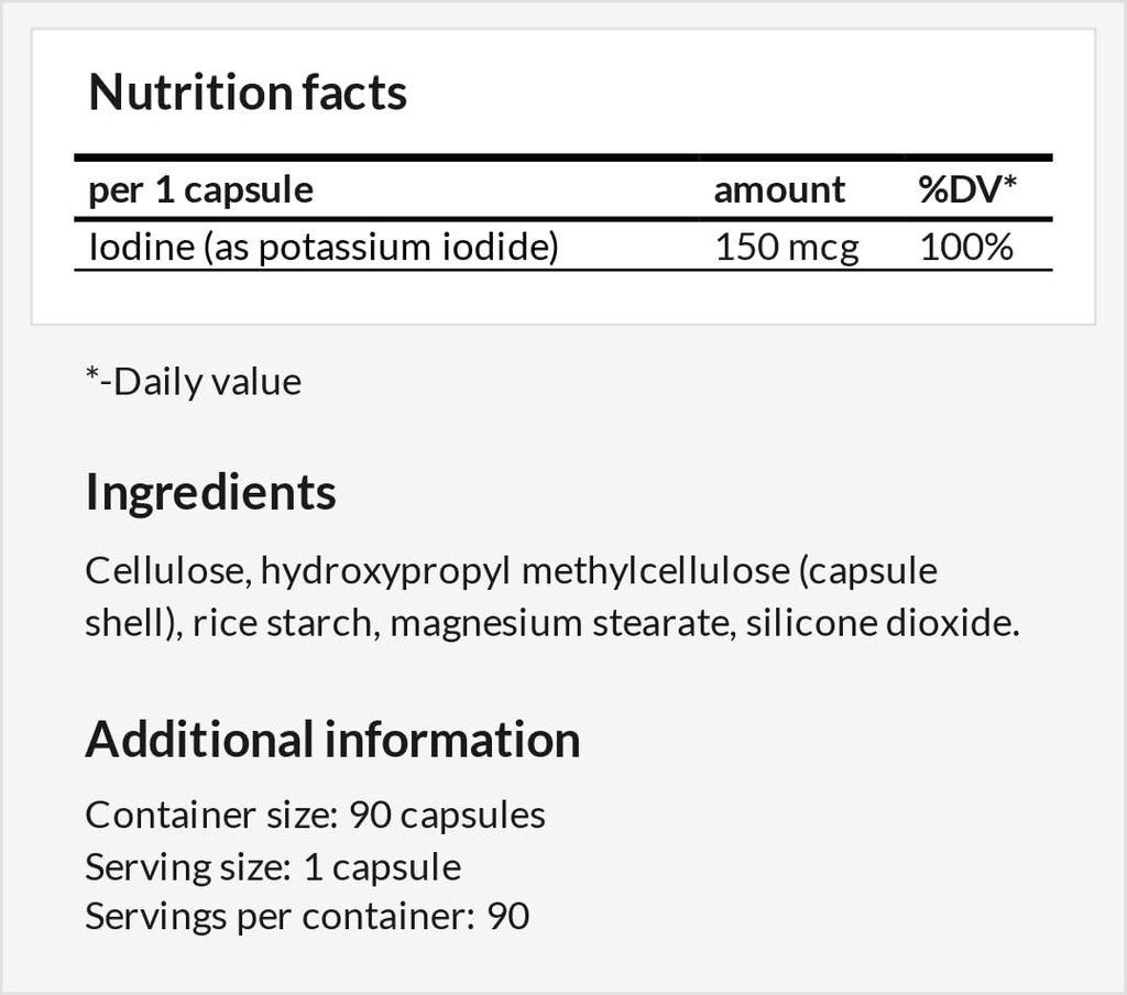 Potassium Iodide 150 mcg per kapsule - 90 Vegan Capsules - 3 Bulan Supply - untuk Optimal Gland Fungsi dan Energi Metabolisme - Diet Supplemen oleh Pelukan Apollo