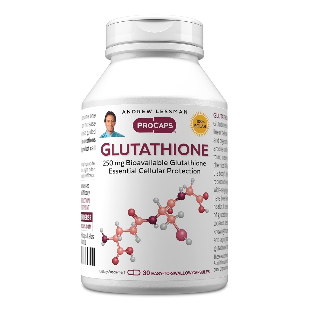 ANDREW LESSMAN Glutathione 250 mg - 30 Kapsul - powerful Antioksidant, Reduces Oxidative Stress. Bioavable, Protects Cells, Tissues, Organ. Mendukung Kesehatan Imune. Easy-- Swallow Kapsul.