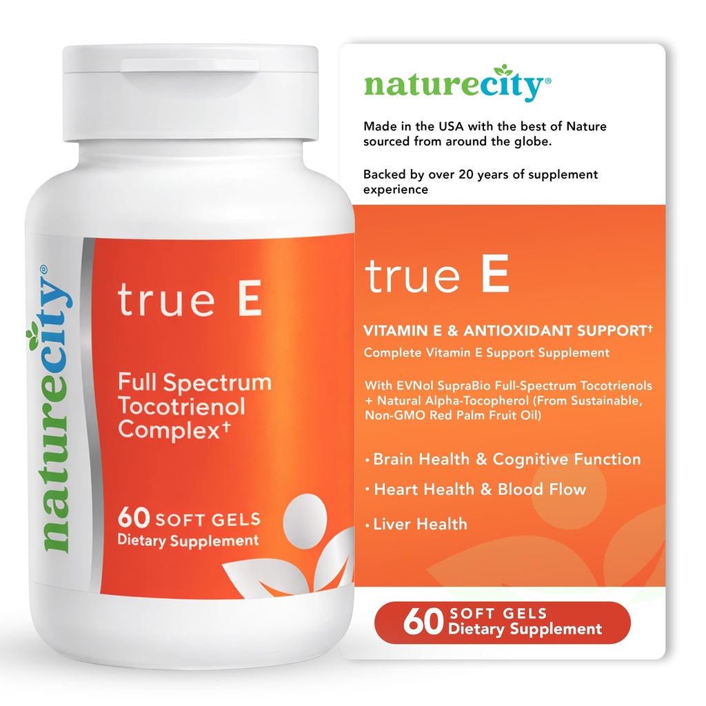 NatureCity True- E Full Spectrum Tocotrienol Vitamin E & Natural Alpha Tocosherol Suplement
