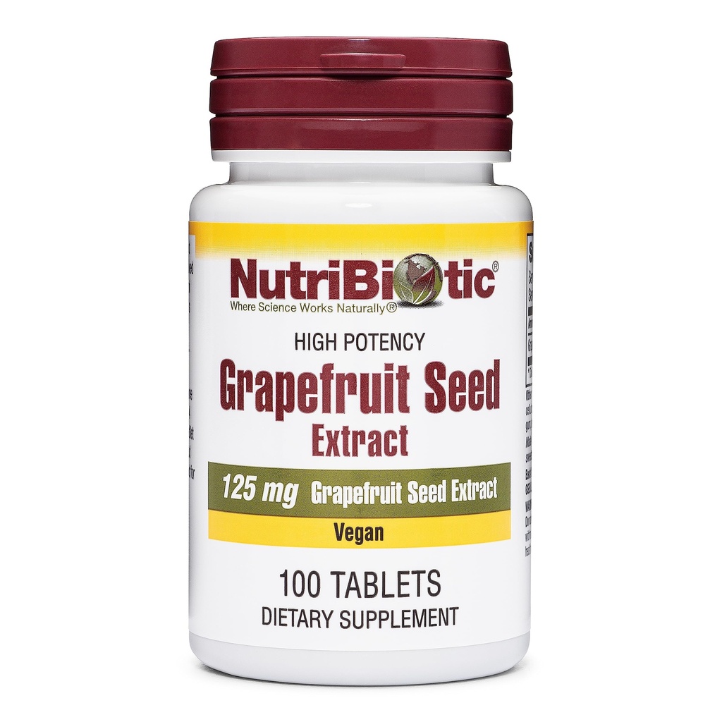 NutriBiotic - Table Ekstrak Benih Jeruk 125mg, 100 Count 124; Premium Tingkat GSE dengan Bioflavonoid 124; Impositiune & Overall Health Support 124; Easy to Swallow 124; Vegan, Gluten Free, Non-GMO