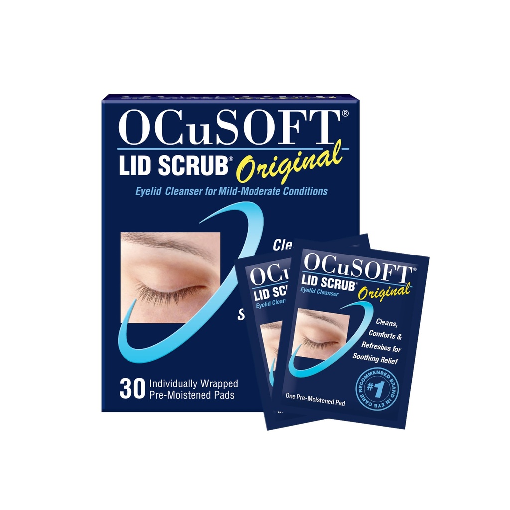 OCuSOFT Lid Scrub Original Eyelid Cleanser - Pre- Moistened Eyelid Wipes for Mild to Moderate Condition - Eyelid Cleanser to Clean, Comfort & Sootthe Irroted Eyelifeds - 30 Count
