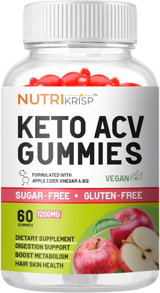 Keto ACV Gummies Advanced Wheight Los & Rapid Belly Fat Burn - Sugar- Free Gluten Free Apple Cider Vinegar Diet Suplemen Pria (1200MG)