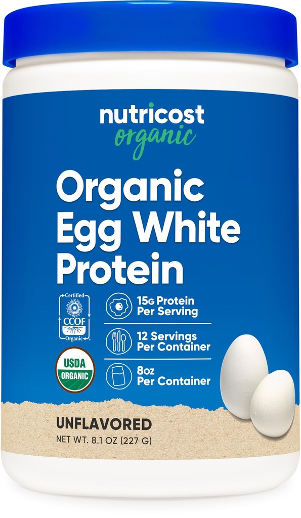Nutricost Organic Egg White Protein Powder 8oz (Unfeatured) - 15 Grams Protein Per Serving, GMO- Free, Gluten Free
