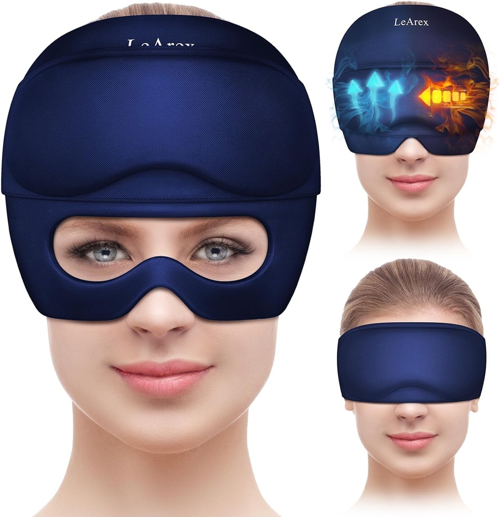 Migraine Relief Cap with Gel Eye Mask, Headache Relief Cap Ice Head Crap Hot and Cold Therapy Hat, Migraine Cap Gel Cap for Headache Puffy Eyes Sinus and Tension Stress Relief (Blue)