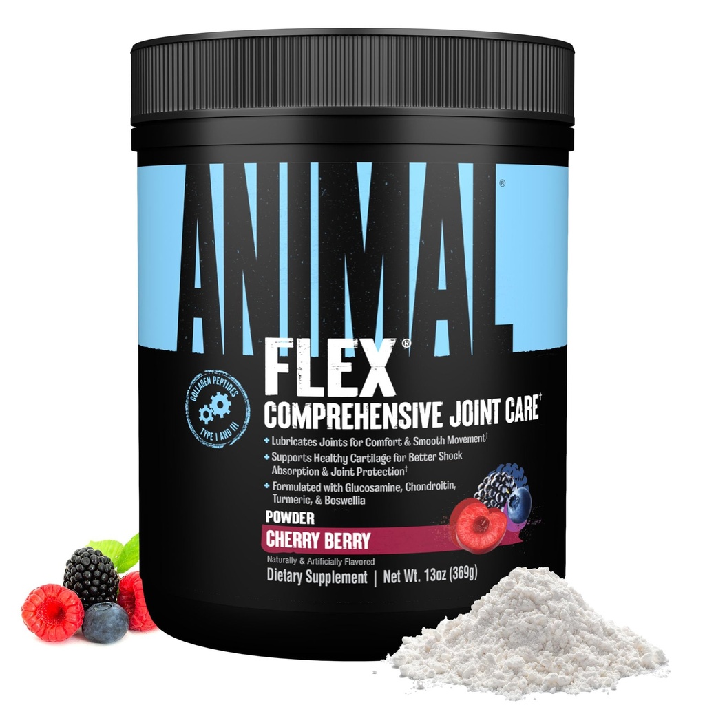 Animal Flex Powder - Bersama Tambahan Dukungan untuk Relief Pain, Repair dan Mengembalikan Otot dengan Turmeric, Glucosamin, Chondroitin, MSM, Collagen dan Boswellia, Great Tasting Cherry Flavor, 30 Scoops
