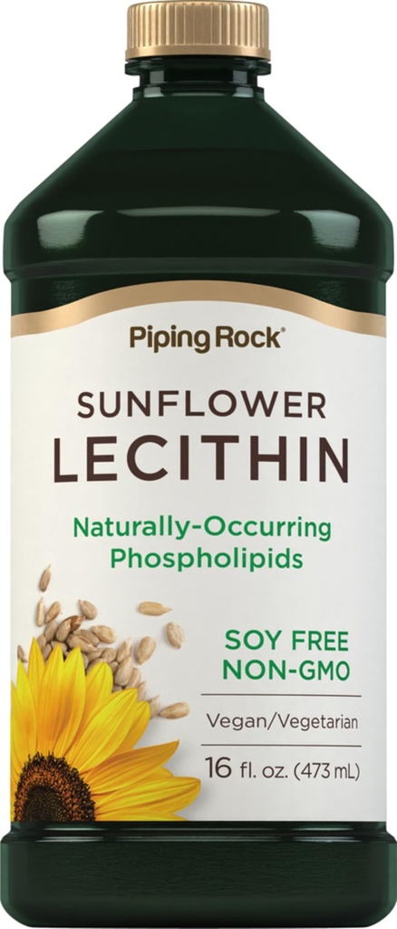 Piping Rock Sunflower Lecithin Liquid Supplement Suplemen 124; 16 oz Oil 124; Gracially- Occurring Phospholipids 124; Vegan, Soy Free, Non-GMO, Soy Free, Gluten Free