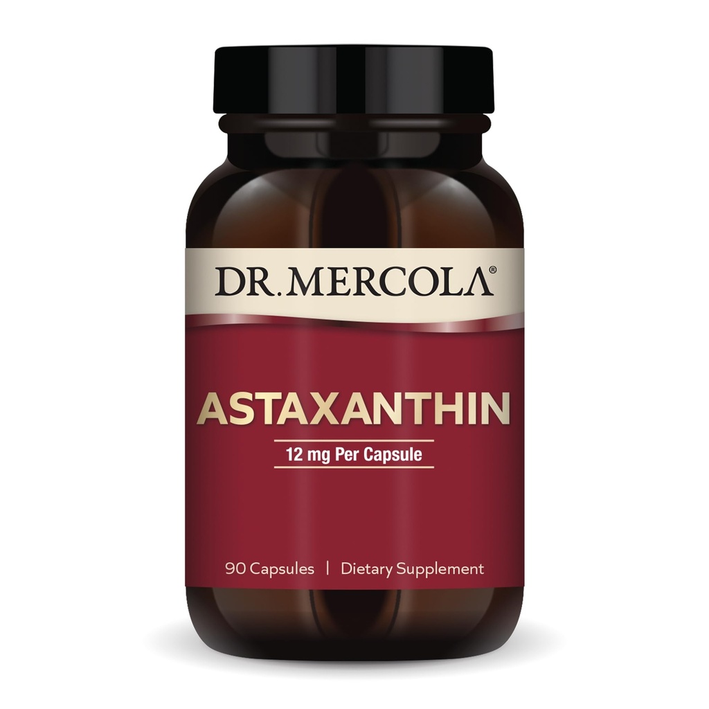 Dr. Mercola Organik Astaxanthin - 12 mg Astaxanthin - powerful Antioxidant - Organic Microalgae Extract - Non-GMO, Gluten- Free & Soy-Free - 90 Capsules (90 Pelayan)