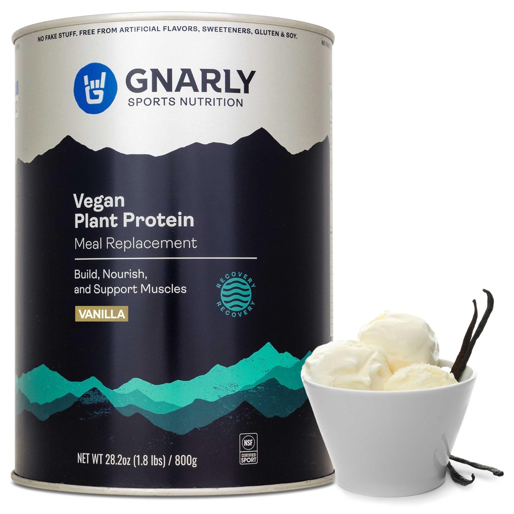 Gnarly Nutrition Plant Protein - Vanilla Vegan Protein Powder, NSF Sport Sertifikasi - Meal Replacement, Daily Nutitiional Boost - Laktosa Free Powder - Vanilla, 28.2 oz