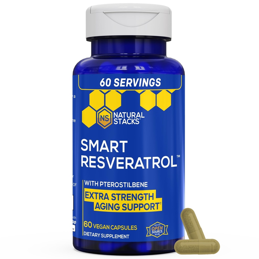 Suplemen Resveratrol - 250mg Trans- Resveratrol & 10mg Trans- Pterostilbene - Antioxidants Supplement with 200mg Red Wine Extract - Ekstra Aging Dukungan - 60 Jepang Knotweed Capsules