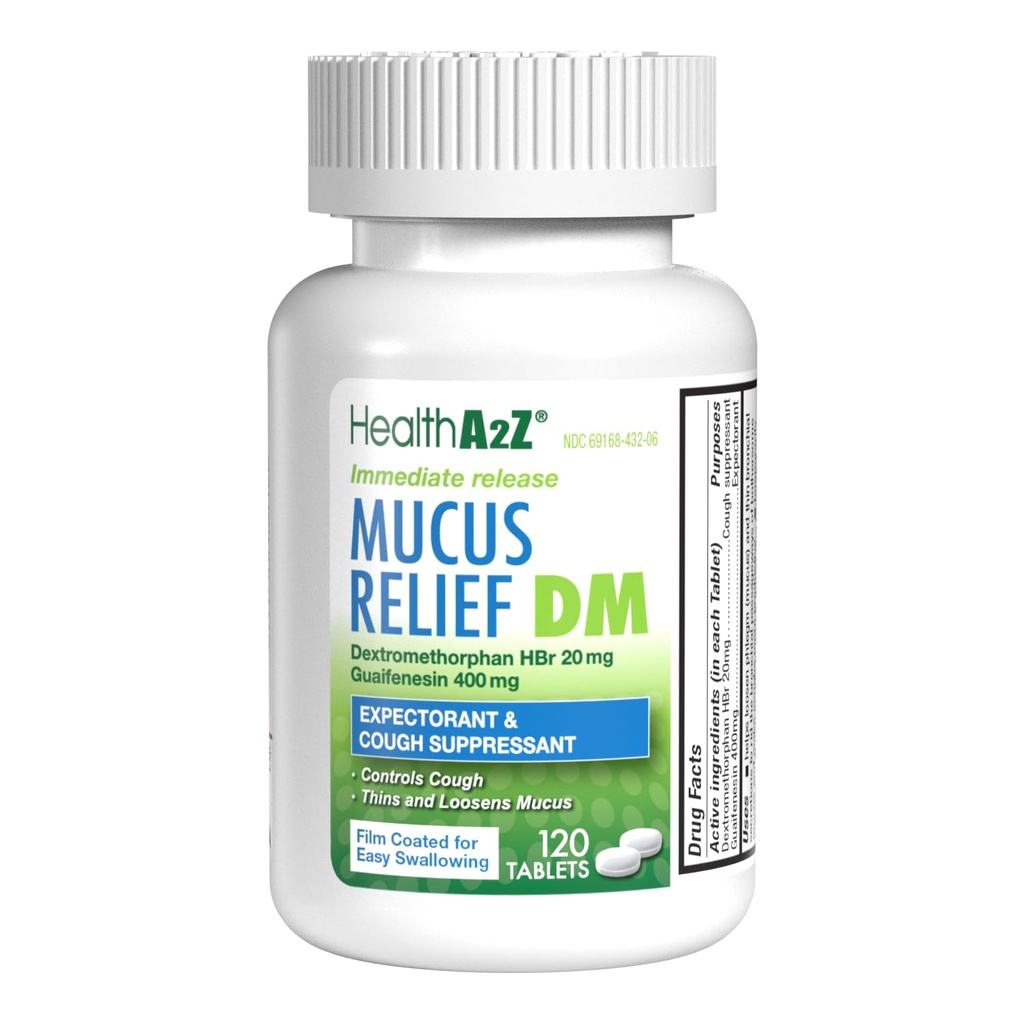 HealtA2Z ® Musus Relief DM = 124; Dextromethorphan HBr 20mg 124; Guaizenesin 400mg; No Benzene 126; Cough, Affate Rilis, Uncoated (120 Cacah 1)
