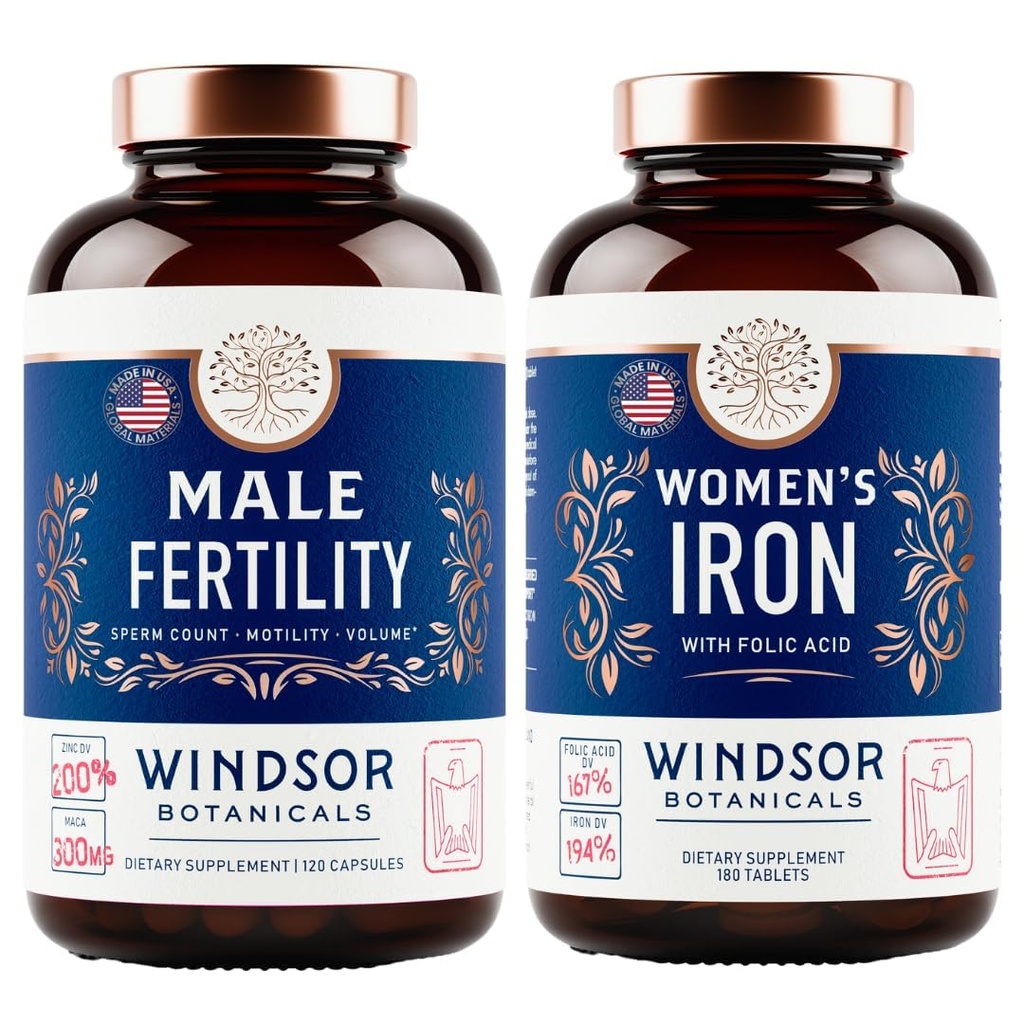 WINDSOR BOTANICALS Male Fertility Suplement and Iron Pills with Folic Acid - Fertility and Prenatal Bundle