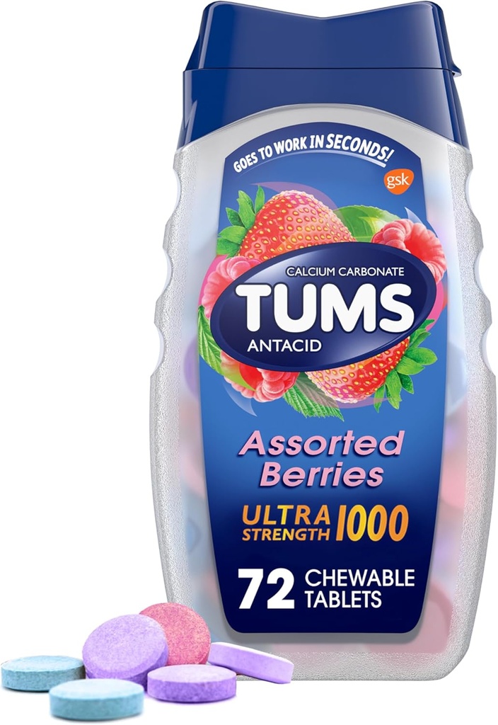 TUMS Ultra Kekuatan Dapat Disalurkan Tablet Antax untuk Relief Heartburn dan Relief Internation Acid, Berries Yang Disukai - 72 Cacah