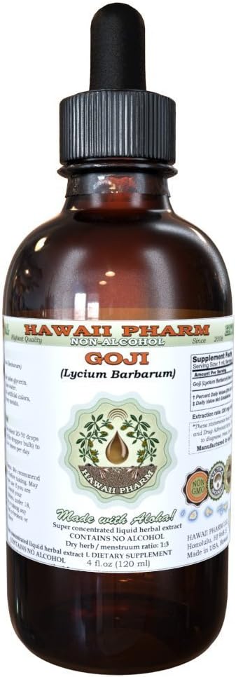 Goji Alcohol- Free Liquid Extract, Organic Goji (Lycium Barbarum) Dirry Berry Glycerite Hawaii Pharm Natural Herbal Suplemen 4 oz