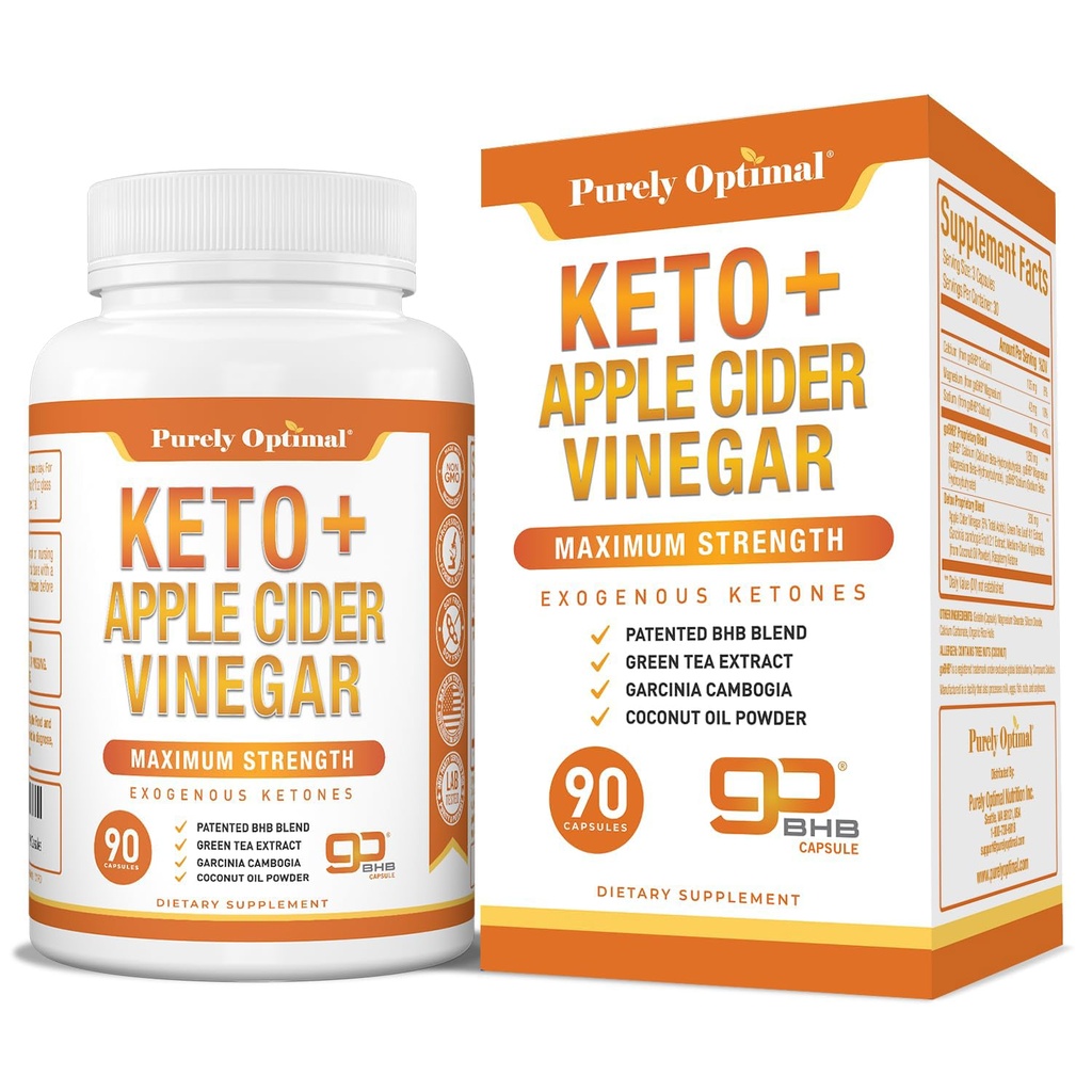 Purely Optimal Keto BHB & Apple Cider Vinegar Capsules - Exotious Ketones Suplemen dengan Ibu untuk Ketosis Dukungan, Gaya Hidup Sehat & Overall Wells - 90 Capsules
