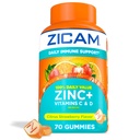 Dukungan Immune Zicam Daily, Suplemen Gummy, Zinc, Vitamin C dan Vitamin D, Citrus Strawberry Flavor, 70 Count