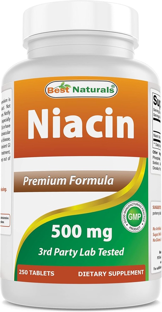 Terbaik Niasin 500mg 250 Tablet dengan Flushing - Juga Disebut Vitamin B3 (250 Cacah (Paket 1)))