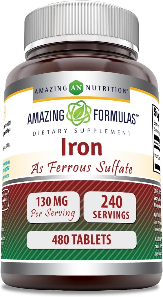 Amazing Formulas Iron sebagai Sulfate Sulfate Suplement (Sulten Free 124; 65 Mg 124; Tablet 126; Non-GMO 124; Gluten Free 124; Made in USA (480 Count)