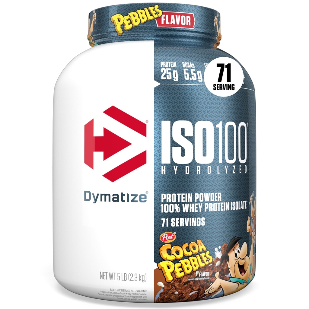 dymatize x Cocoa Pebbles ISO100 Whey Protein Powder Isolate, 25g of Protein, 5.5g BCAAs, 120 Cal., Gluten Free, 1g Fat, 1g Sugar, 2g Carb (71 Pelayan)