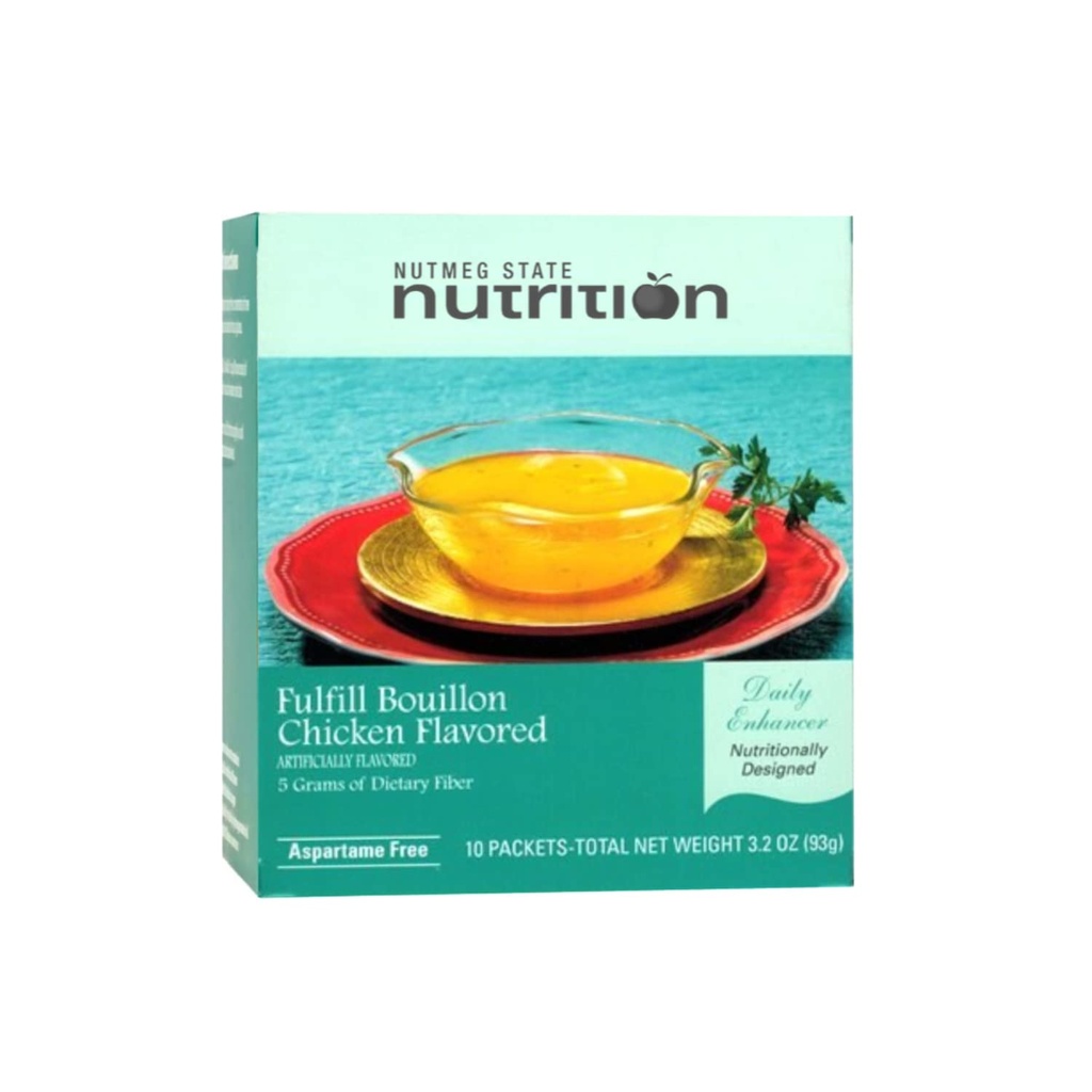 Nutmeg State Nutrition - Fulfill High Fiber Soup Mix, Low Calorie, Fat Free, Alamic Flavored, Ideal Protein Compatible, Aspartame Free, 10 Servis Per Box (Chicken Bouillon)