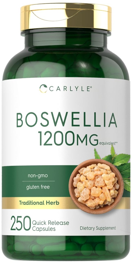 Carlyle Boswellia Extract Capsules 124; 250 Count 124; Boswellia Serrata Complex dengan Black Pepper Extract 126; Non-GMO, Gluten Free Supplemen