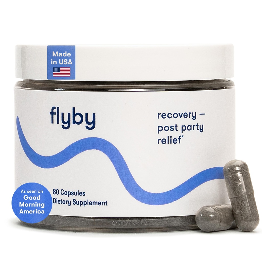 Flyby Recovery Supplement - All The Hang, Without The Over - with Milk Thistle, Vitamin C, Activated Arang, and Apple Cider Vinegar - Pre & Post Drinking Formula (80 Count)