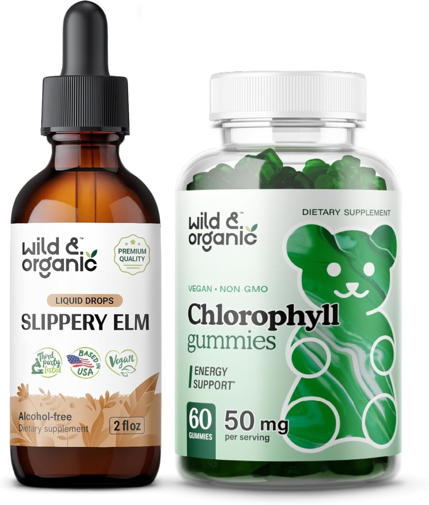 Wild & Organic Slippery Elm Tincture 2 fl oz & Chlorofil 60 Chews