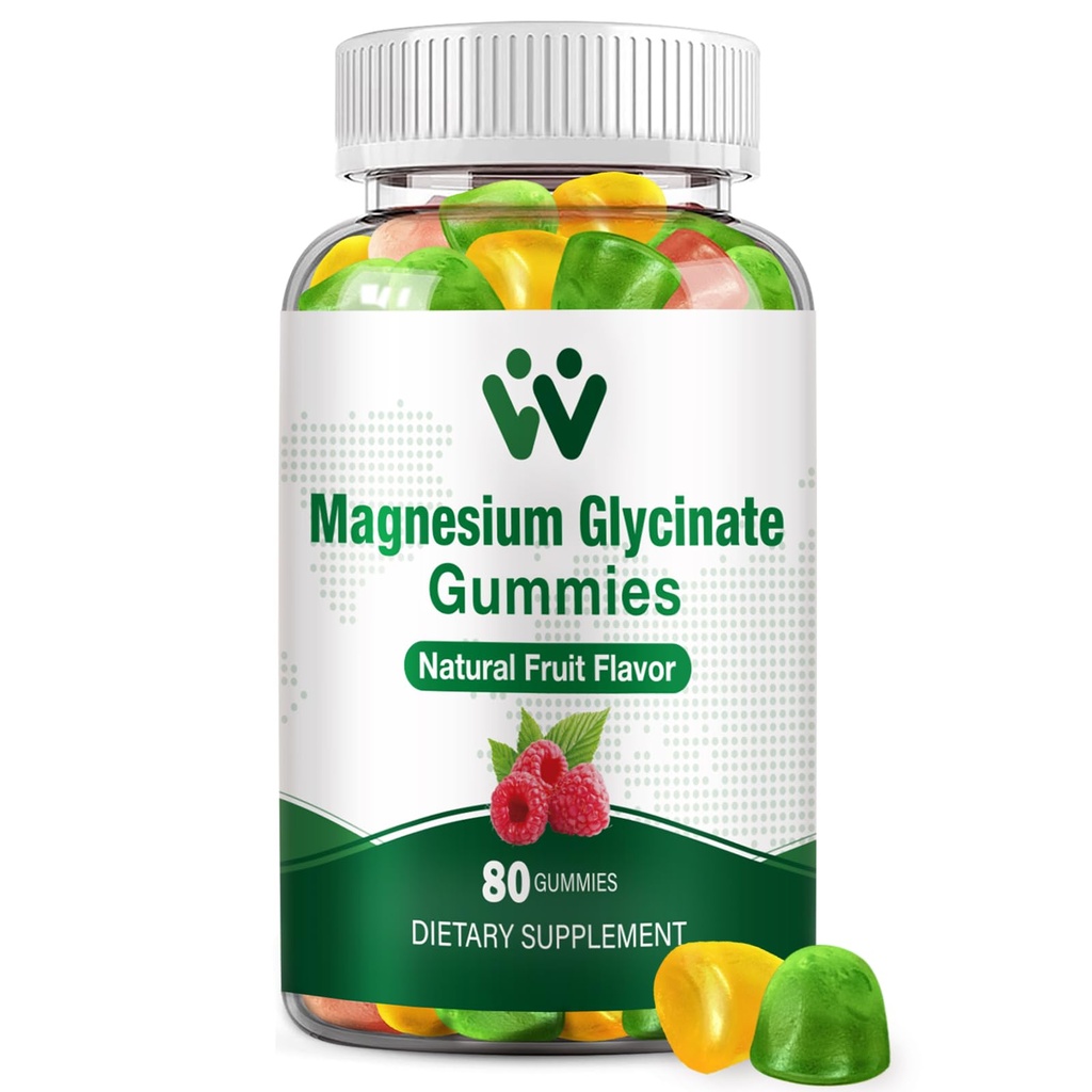 Magnesium Glycinate Gummies for Dewasa - Sugar Free Magnesium Potasium Suplemen untuk Calm Mood, Muscle, Bone & Energy Dukungan, 80 Gummi