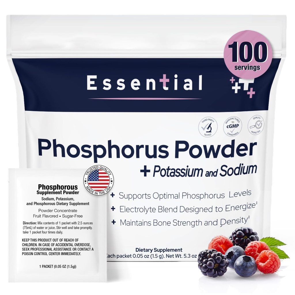 Suplemen Fosfor 100 Paket, Suplemen Dietary dengan Sodium Fosfat dan Potasium Phosphate, Fruit Flavored Fosphorous Application Powder untuk Electrolite, Bone Health & Kidney Health
