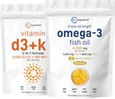 Mikro Ingrediens Vitamin D3 500iu + K2 100mcg Softgels & Oil Ikan -3 120 Softgels Bundle 2 Pack 124; Escery Sunshine Vitamin 124; WildderCaught Fish, Lemon Flavored, Burpless